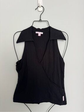 Black Sleeveless Collared Wrap-Style Camisole